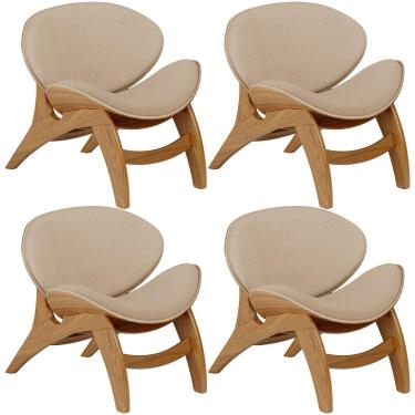 Imagem de Kit 4 Poltronas Decorativa Orgânica Sala Living Kadosh L02 Linho Bege Escuro - Lyam Decor