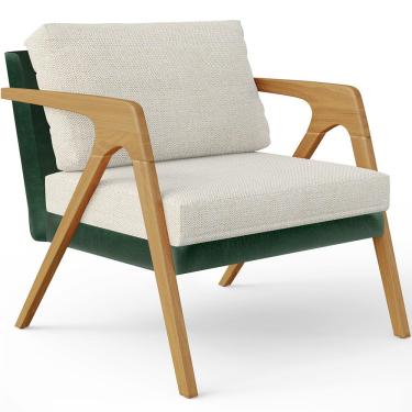 Imagem de Poltrona Decorativa Para Sala Estar Pietra L02 Facto Verde Musgo Linho Champagne - Lyam Decor