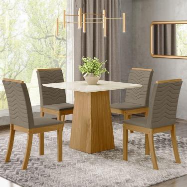 Imagem de Conjunto Sala De Jantar Tampo Mdf Canto Reto 90 Cm 04 Cadeiras Naiane Henn Nature Off White Bege