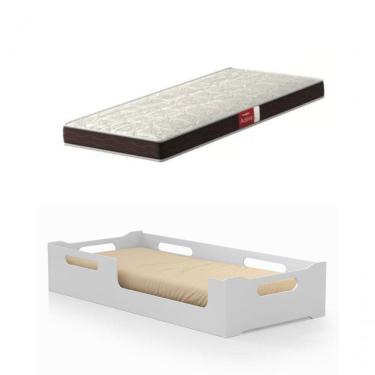 Imagem de Cama Cecília Solteiro Montessoriana 100% Mdf + Colchão Solteiro 188x88 Prodormir - Branca