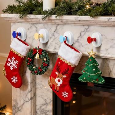 Imagem de 4 ganchos de ventosa para chuveiro, ganchos de banheiro sem perfuração para toalhas, roupões, bucha montáveis em paredes de banheiro, cozinha, vidro, espelhos, azulejo e superfícies lisas e não