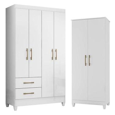 Imagem de Guarda Roupa Solteiro Chile E Armário Multiuso Jade Branco Brilho - Moval