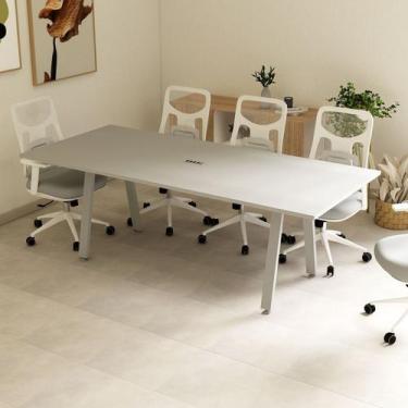 Imagem de Mesa Reunião 8 Lugares 230cm Central Tomada Escritório Industrial Exec