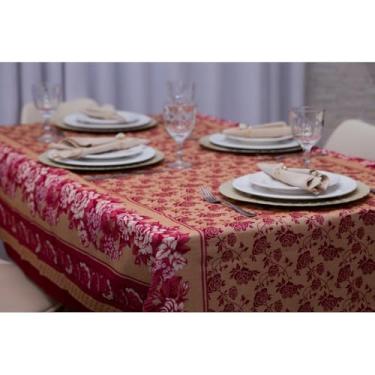 Imagem de Toalha de Mesa Linhão Premium Decorativa 4 e 6 Lugares – Estilo Rústico e Elegante para Sala de Jantar e Cozinha (Magenta Floral,2,10 x 1.40 Mesa 6 Lugares)