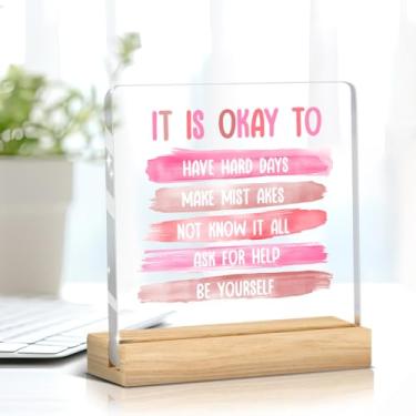 Imagem de Enfeites de decoração de escritório rosa engraçados, sinal de placa acrílica para terapia mental, decoração de escritório de terapia de conselheiro, presentes inspiradores para mulheres, alívio da