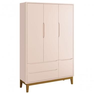 Imagem de Guarda-roupa Retrô 3 Portas Classic New Rosa Fosco Com Madeira - Moveisaqui