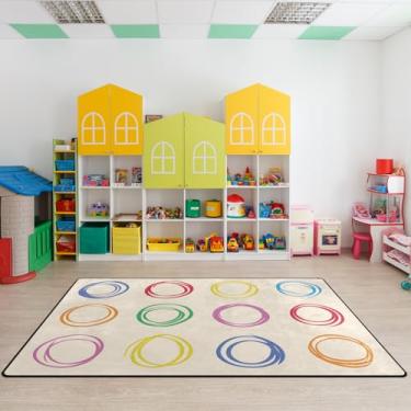 Imagem de Tapete infantil, tapetes para sala de aula, tapete infantil de 1,5 x 18 m com suporte de borracha, círculos coloridos, tapete para sala de aula, berçário para quarto de crianças, sala de jogos ou