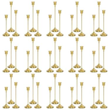 Imagem de Castiçais de 45 peças, castiçal cônico de metal, castiçais dourados de latão para velas de pilar, decorações de mesa de jantar vintage para decoração de festa de casamento, Natal e Halloween