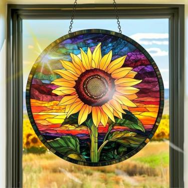 Imagem de Acrílico colorido, apanhador de sol, decoração de janela suspensa de girassol, arte de parede de arco-íris, para quarto, varanda, interior e exterior, jardim, enfeites de Natal, decoração 19 x 19 cm