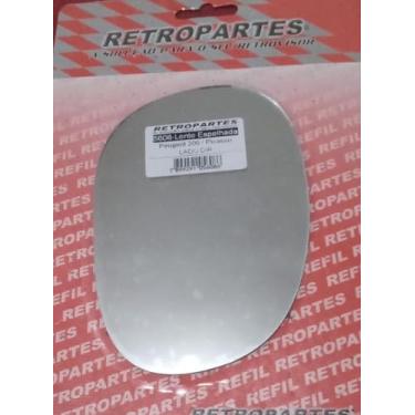 Imagem de Lente Retrovisor Espelhada, Lado Direito Passageiro, Compatível com Peugeot 206/207 1999-2014, C3 2002-2012, Sem Base