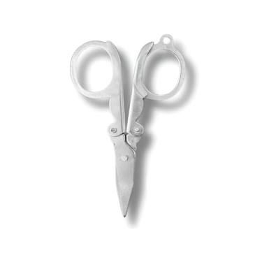 Imagem de Mini Tesoura de Aço Inox Dobrável, 8cm x 5cm Aberta, 4cm x 2cm Fechada, com Anel para Chaveiro, para Cortes de Precisão em Papel e Tecido
