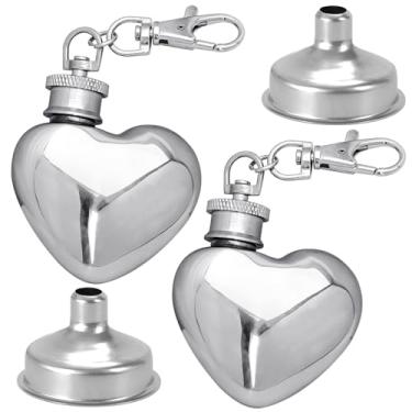 Imagem de 2 peças mini cantil de coração de 28,3 g, bolso multifuncional de 30 ml, mini frasco pequeno de bolso, bolso em forma de coração, garrafa tubular portátil em forma de coração para acampamento ao ar