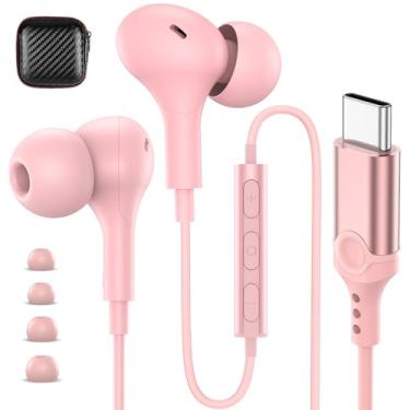 Imagem de Fones de ouvido USB C com fio para iPhone 17 16 Pro Max Plus 15 Samsung S25 S24 Ultra S23 FE A16 A17 fones de ouvido com fio, fones de ouvido tipo C com microfone e isolamento de ruído para iPad Air