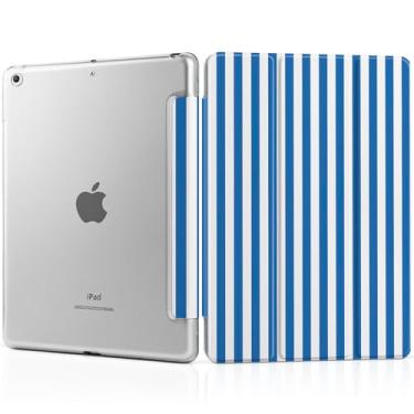 Imagem de MEEgoodo Capa para iPad de 10,2 polegadas, capa para iPad 9ª geração 2021/8ª geração 2020/7ª geração 2019, capa para tablet com textura de seda e capa traseira de PC, listras azuis