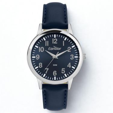 Imagem de Relógio masculino prata pulseira de couro azul condor original CO2035NRO/3A-Masculino
