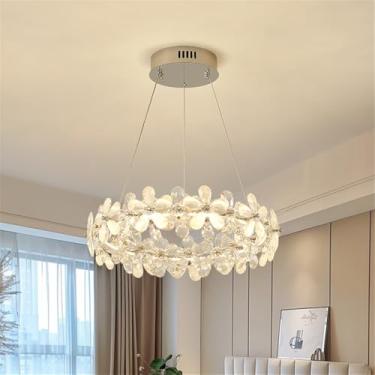 Imagem de Lustre moderno e luxuoso com pingente de cristal em formato de pétala, LED, ideal para decoração de sala de estar, restaurante, bar, balcão, quarto, casa ou escada (1 anel, D60 cm).