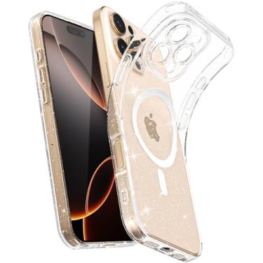 Imagem de Svanove Capa para iPhone 16 Pro transparente com glitter magnético, compatível com Magsafe Slim Thin Transparente Sparkly Bling Mag Safe Case para mulheres e meninas, linda capa macia de silicone