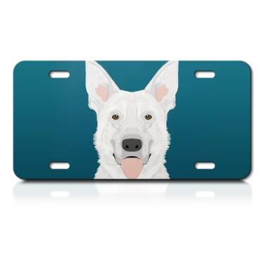 Imagem de AKMASK Placa de licença, frente preta, engraçada, decoração fofa, capa de matrícula de metal de alumínio com 4 furos, capa de etiqueta de vaidade novidade acessório de decoração de carro cachorro