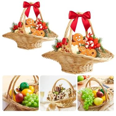 Imagem de Marsui 2 peças de cesta de vime de vime de vime com alças, cesta de daminha de casamento, cesto de colheita de vime para jardim, piquenique, organização de decoração de casa, coleta de legumes, 30 e