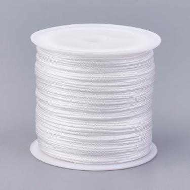 Imagem de Cordão de nylon 45 m para pulseiras, fio de nylon de 0,8 mm, fio de nó chinês para pulseira trançada faça você mesmo, colar de contas, artesanato em macramê, branco