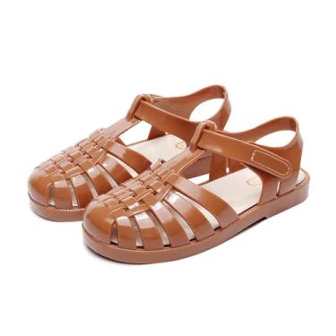 Imagem de TANDEFLY Sandálias Jelly para meninas, bico fechado, fantasia de princesa, verão, pescador, praia, sola de borracha, sandálias rasteiras para crianças pequenas e grandes, Marrom, 9 Toddler