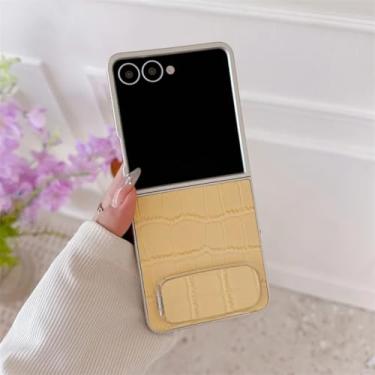 Imagem de Capa para Galaxy Z Flip5, capa de couro sólida com suporte, capas fofas (para Galaxy Z Flip5/amarelo)