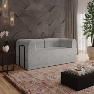 Imagem de Sofá Na Caixa Modular 2 Lugares Linho Bege Maya Para Sala Cinza