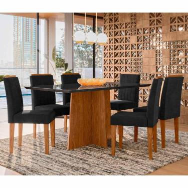 Imagem de Conjunto Sala De Jantar Mesa Anitta 1,60m Com 6 Cadeiras Ana Ypê/preto/ja03 - New Ceval 