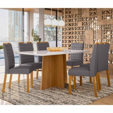 Imagem de Conjunto Sala De Jantar Mesa Anitta 1,60m Com 6 Cadeiras Mariah Ypê/off White/ja02 - New Ceval 