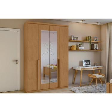 Imagem de Guarda Roupa Solteiro 4 Portas (2 C- Espelho) E 2 Gavetas Alonzo Amêndoa - Lopas