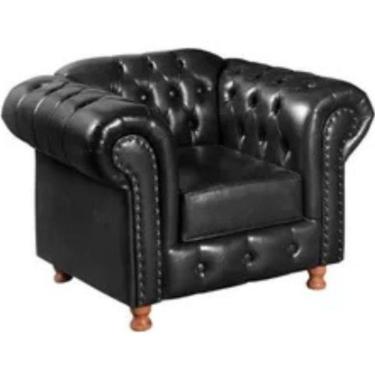 Imagem de Poltrona Chesterfield Luís Xv Vintage Retrô Capitonê Couro Preto