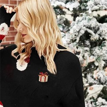 Imagem de Broche de caixa de presente de strass para mulheres meninas moda esmalte cristal laço vermelho festival de Natal ornamento broches alfinetes de lapela acessórios de vestido bonito aniversário natal