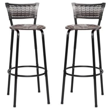 Imagem de Banquetas Junco Degradê Cyber Estrutura Preta Ideal para Bancada Balcão e Cozinha Kit 02 Unidades - Itagold (Floral Marrom)