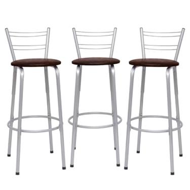 Imagem de Banqueta Altas Flórida Estrutura Prata 70cm Para Balcão Cozinha, Bar, Bistrô, Americano Kit 03 Unidades - Itagold (Marrom Claro)