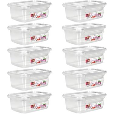 Imagem de Kit 10 Potes Marmita Fitness, Recipientes Plásticos com Travas, 750ml, Compatível com Freezer e Microondas