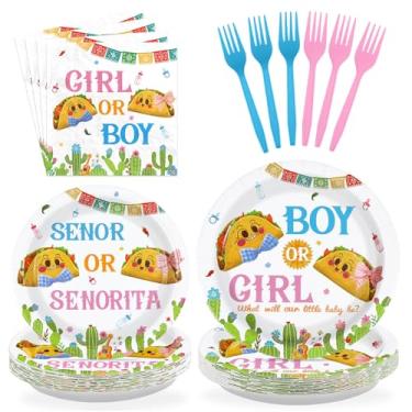 Imagem de 96 peças de decorações mexicanas de revelação de gênero pratos e guardanapos para festa de casamento ou senorita, lembrancinhas de decoração de chá de bebê para festa de aniversário mexicana, tema