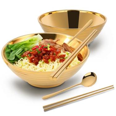 Imagem de Buyer Star Conjunto de tigelas de ramen de aço inoxidável 304, tigela de sopa antiderrapante premium com colheres e pauzinhos, tigela de sopa japonesa para macarrão asiático Udon, tigela de 600 ml 18