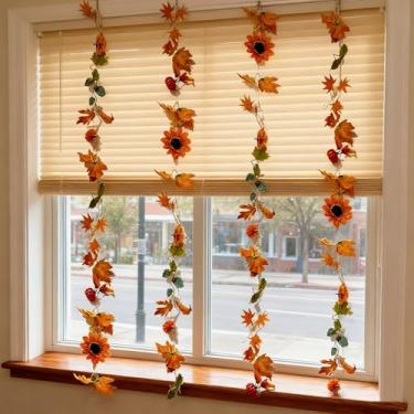 Imagem de 4 peças de guirlanda artificial de flores silvestres | Decoração de flores penduradas no outono com ganchos | Decoração de festa de Ação de Graças e outono para casa e jardim, uso de pano de fundo