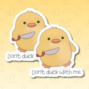 Imagem de Adesivo de pato engraçado (2 peças) – Decalque de vinil impermeável UV DTF para garrafa de água, laptop, carro, diário, skate