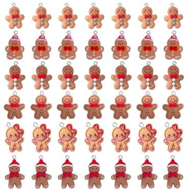Imagem de YEYULIN 42 peças de pingentes de homem de gengibre, berloques de resina de gengibre de Natal, estatuetas de homem de gengibre, enfeite de pingente de Natal para artesanato faça você mesmo, pulseira