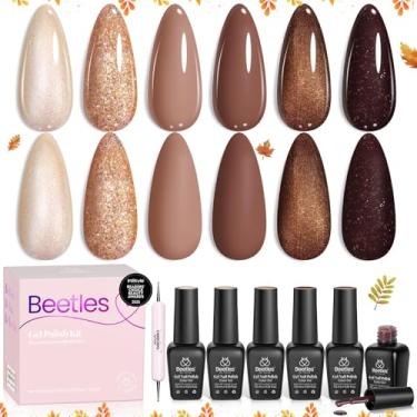 Imagem de beetles Gel Polish Brownie Bliss – Conjunto de esmalte de gel de outono marrom escuro claro 6 cores Kit de unhas pérola cintilante de imersão UV LED necessário manicure DIY presente para mulheres e