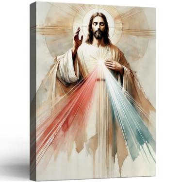 Imagem de Arte de parede em tela de Santo Jesus Emoldurada Impressão em tela Cristã Religiosa Arte Inspiradora Fé Estilo Galeria Decoração de Parede para Sala de Estar Quarto Igreja ou Sala de Oração 40 x 61 cm