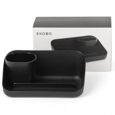 Imagem de EKOBO Organizador de banho/mesa de bambu, preto, organizador modular de 3 compartimentos para bancada de banheiro com copo removível para banheiro, escritório ou como porta-lápis para mesa