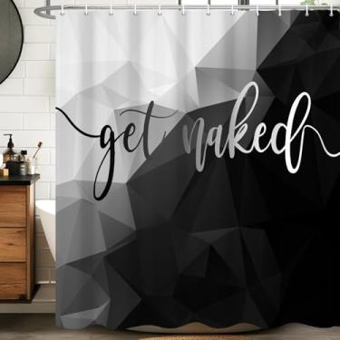 Imagem de Velaequezii Cortina de chuveiro Get Naked preta cinza clássica elegante impressa à prova d'água tecido lavável banheiro decoração banheira conjunto de cortina de chuveiro com ganchos 182 x 182 cm