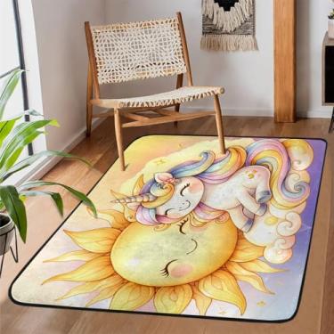 Imagem de Tapete antiderrapante para sala de estar, sala de estar, lavável à máquina, unicórnio, dourado, tapete antiderrapante, tapete macio para sala de estar, quarto, sala de jantar, berçário, cozinha