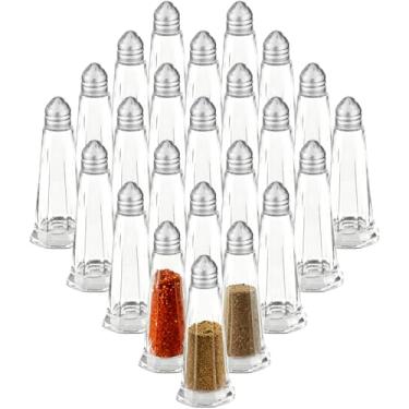 Imagem de Conjunto de 24 saleiros e pimenteiros de vidro de torre a granel 40 ml Saleiro de vidro recarregável com tampa superior cromada de aço inoxidável para casa, restaurante, cozinha, temperos, suprimentos