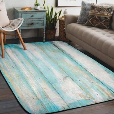 Imagem de Tapete de área para sala de estar, lavável à máquina, à beira-mar, azul, madeira, antiderrapante, tapete macio, para sala de estar, quarto, sala de jantar, berçário, cozinha, decoração de casa