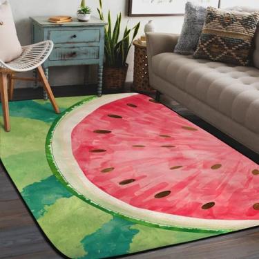 Imagem de Tapete lavável à máquina para sala de estar, melancia, fruta, verde, vermelho, antiderrapante, macio, para sala de estar, quarto, sala de jantar, berçário, cozinha, decoração de casa