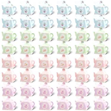 Imagem de 48 caixas de lembrancinhas de chá vintage floral bule de chá caixas de presente bule de chá caixa de doces decorações de chá para chá de jardim, casamento