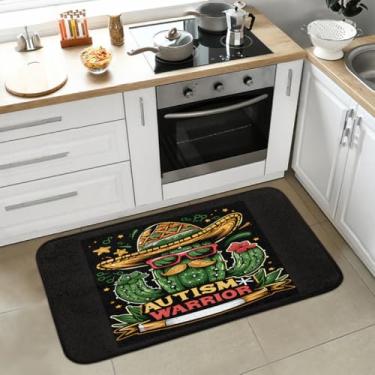 Imagem de Tapete de cozinha antiderrapante, lavável, antifadiga, macio, absorvente, tapete de cozinha, tapete de boas-vindas para cozinha, interior, entrada, pia, lavanderia, decoração de casa, cacto, simples